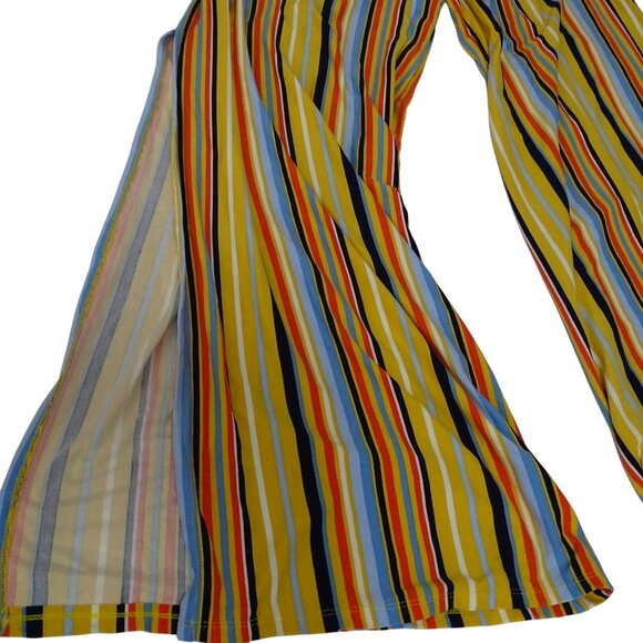 Eye Candy Multicolor Striped Off-Shoulder Jumpsuit Belted Size 1X Split Wide Leg - Picture 6 of 13